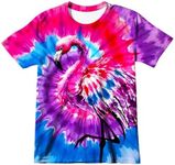 Harycnct Little Kids Blue Purple Pink Tie Dye Flamingo Shirt 6-16 Years Boys' Girls' Hippies Senior Animal Tie-Dye Tee Tshirt Size 4