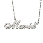 HUAN XUN Silver Initial Letter Necklace for Women Girls Maria Custom Nameplate