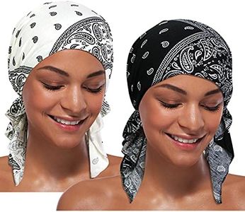 Dumrotite 2 Pcs Breathable Cotton Chemo Headwear for Women, Stretch Pre-Tied Chemo Head Scarves for Cancer