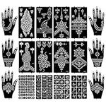 ETEYES 18 Sheets Henna Tattoo Stencils, 128 Pcs Reusable Indian Arabian Henna Tattoo Kit Glitter Henna Stencils for Kids Women Adults Teenagers Art Body