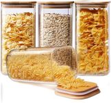 HomArtist Square Glass Jars with Bamboo Lids 53 FL OZ [Set of 4], Glass Canisters with Airtight Lid, Glass Food Storage Containers for Pasta, Cereal, Coffee, Flour, Sugar, Best for Kitchen & Pantry