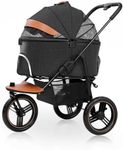 Nahofi Dog Stroller for Medium Small Dogs, 3in1 Pet Stroller Zipperless Dog Cat Jogger Stroller 3 Wheels with Detachable Dog Carriage, Storage Basket and One-Button Folding Frame for Pets Walk-Black