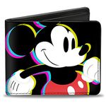 Buckle-Down Men's Disney Wallet, Bifold, CMYK Mickey Mouse Walking Pose Pixel Text Black Multi Neon, Vegan Leather, Multicolor, Standard Size, Multicolor, Standard Size