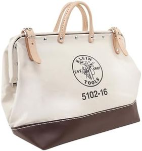 Klein Tools 5102-16 Heavy Duty Natural Canvas Tool Bag, Tool Tote, Multi-Purpose Bag with Wide Hinged Opening and Leather Handles, 16-Inch