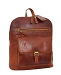 HOL Womens Leather Casual Backpack Mid Size Bag Organiser Rucksack Doris Tan