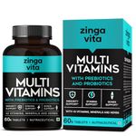 Zingavita Multivitamin (60 Tablets) for Men & Women | With 43 Essential Nutrients like Zinc, Vitamin C, D, Biotin & Probiotics for Gut Health, Daily Energy, Stamina & Muscles Recovery