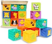 Adpartner Baby Blocks (Set of 9), Soft Silicone Squeeze Building Blocks Stacking Toys for 6+ Months Infants, Colorful Educational Baby Stacking Blocks Set with Numbers Animals Shapes Textures