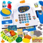 HERSITY Childs Till Cash Register for Kids with Scanner Play Money, Check Out Till Shopping Cashier Toys, Supermarket Games for Children Toddler Boys Girls age 3 4 5
