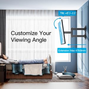 PERLESMITH TV Wall Mount Bracket for 26-60” Plasma & Curved TVs – Tilt, Swivel, Extension, Max 35kg, Universal VESA 400x400