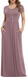 VIISHOW Women's Short Sleeve Floral Dress Loose Plain Maxi Dresses Casual Long Dresses with Pockets, Mauve, Large