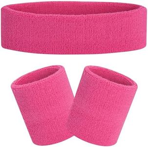 FACATH Headbands Wristbands for Women Men Girls Boys for Gym Workout & Yoga, Super Comfy Sports Sweatbands for Football Baseball Basketball Soccer Boxing & Tennis (Pink)