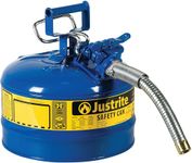 Justrite AccuFlow 7225330 Type II Galvanized Steel Safety Can with 1" Flexible Spout, 2.5 Gallon Capacity, Blue