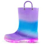 K KomForme Kids Rain Boots, Waterproof Light up Boots with Easy-on Handles, A-purple Blue Gradient, 12 Little Kid