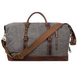 S-ZONE Duffle Bag for Travel 60L Canvas Duffel Bag Carry on Genuine Leather Overnight Weekender Bag for Men