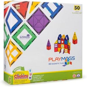 Playmags Magnetic Tiles Building Set 56 Pcs Set with Car - Super Durable Magnet Blocks, STEM Development Kids Building Toys for Boys Girls & Toddlers