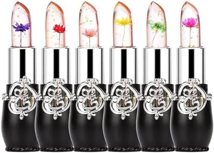 TITIMORE Pack of 6 Crystal Jelly Lipstick with Flower Magic Temperature Colour Changing Lip Balm Flower Jelly Lipstick Long-Lasting Moisturising Cream Clear Lip Gloss (Black)