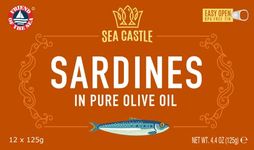 Sea Castle Sardines in Pure Olive Oil 125g (Case of 12) | Rich in Omega 3, Easy Open BPA Free Tin, Kosher