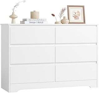 FOREHILL Cómoda Dormitorio, Cajonera con 6 Cajones, Cómodas y Cajoneras Dormitorio, Mueble Almacenaje Auxiliar, Madera, Blanco, 120x40x82cm