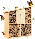 Elipark Wooden Insect Butterfly House Hotel,Mason Bee House,an Outdoor Hanging Bamboo Habitat for Bee Butterfly Ladybugs Live,Bee Box,Butterfly Habitat for Garden,11.8 x 10.6 x 3.1 Inch