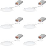 Juno LED Recessed Lights 6 Inch Round Wafer Downlight, 5-in-1 Switchable White Color Temperature, 120 Volts, 6-Inch Ultra-Thin Flat Trim, Matte White, 6-Pack (WF6 SWW5 90CRI CP6 MW M2)
