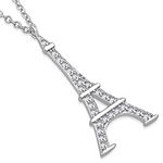 925 Sterling Silver Classic Womens French France Eiffel Tower CZ Pendant Necklace