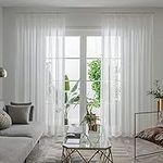 IYUEGO Linen White Solid Sheer Curtains Pinch Pleated Top with Custom Multi Size 100" W x 84" L (Two Panels)