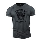 GYMTIER Sons of Odin - Victory Or Valhalla Vikings - Men's Gym T-Shirt Bodybuilding Training Workout Lifting Top Clothing, Grey, XXL