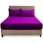 Premium Fitted Bed Sheet King Size, Plain Dyed Finest Bedding Sheets With Elasticated Corners, Berry