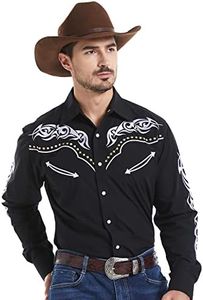 EL PIONERO Men's Western Cowboy Shirt Embroidered Shirt Long Sleeve Casual Snap Button Shirt, Black, Medium