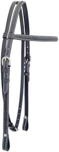 Hand-Braided Black Leather Western Headstall Bridle with Straight Brow Band - Equestrian Horse Tack in Black Color