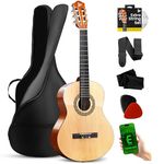 Pyle Classical Acoustic Guitar 91cm -3/4 Junior Size 6 Linden Wood Guitar w/Gig Bag, Tuner, Nylon Strings, Picks, Strap, for Beginners, Adults, Right, Natural Color