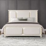 Star20XX Cinderella, King Bed Frame, Upholstered Bed, Beige LED Bed Frame, Traditional with Gold Accents, Padded Headboard and Footboard, Box Spring Required