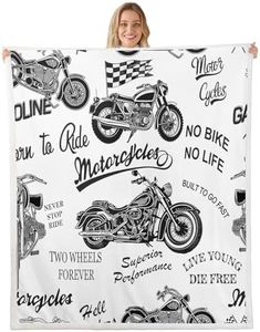 Feelyou Vintage Motorcycle Sherpa Blanket Boys Motocross Extreme Sports Fleece Throw Blanket Racing Dirt Bike 3D Motorbike Print for Sofa Bed Couch Queen 90x90 Inch