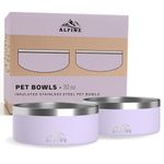 ALPINE Set of 2 Stainless Steel Dog Bowls, Non Slip, Metal Pet Bowl for Food and Water, Double Walled Insulated, Rustproof, Dishwasher Safe (32 oz, Lavender)