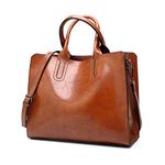 Pahajim Women Top Handle Satchel Handbags Fashion Oil Leather Purses and Handbags Bucket Bag Tote Bag for Women,Brown