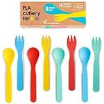 GET FRESH PLA Kids Spoons and Forks Set – 8-Pack Melamine Free Utensils for Kids Toddlers – Reusable Childrens PLA Cutlery Set – Biodegradable PLA Kids Dinnerware Spoons and Forks