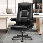 BestEra Executive BestEra Executive Office Chair, Leather Ergonomic Office Chair Big and Tall Home Office Desk Chairs with Adjustable Flip-Up Arms Computer Chair (Glossy Black)