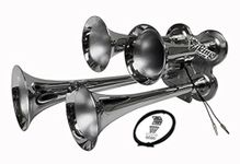 Viking Horns Loud V149 Decibels 4 Trumpet Chrome Train Air Horn For Truck, Boat, RV, SUV, Pick-Up