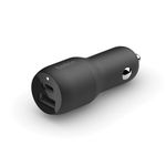 Belkin 37W Dual Port Fast Car Charger, USB Type C 25W PPS Port and USB A 12W Port for Samsung Galaxy S23, S22, Ultra, 5G, Plus, Note 20, iPhone 14, iPhone 13, 12, Pro,Max,Mini & More - Black 12 Volts