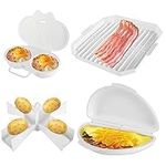 Abizarch 4Pcs Microwave Cooking Set BPA Free Heat Resistant Dishwasher Safe Microwave Oven Cookware Set with Bacon Baking Plate Egg Steamer Fried Egg Box Potato Rack for Home Kitchen(Graphic package)