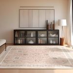 Phantoscope Vintage Collection Area Rug 5'x7' for Living Room - Washable Rug Large Boho Carpet Non-Slip for Bedroom Dining Room, Indoor Low-Pile Neutral Distressed Accent Rug, Soft Pink/Beige