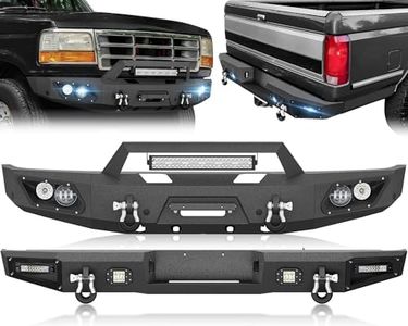 YZONA for F150 F250 F350 F450 Front and Rear Bumpers Compatible with 1992-1997 Ford F-150 F-250 F-350 F-450 with Winch Plate, LED Lights, Sensor Holes, License Plate Frame & Light, D-rings, Black