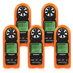 5 Packs Anemometer Handheld, AP-816B Anemometer with Protective Shell for Measuring Wind Speed Temperature and Max/Avg/Current, Mini Anemometer for Windsurfing Sailing Fishing-Orange