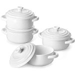 MALACASA Small Casserole Dish for Oven, 14 OZ Ceramic Mini Cocotte Set with Lid and Handle, White Ramekins Cocotte for Lasagna, Soufflé, and Soup, Microwave & Dishwasher Safe, Series BAKE.BAKE