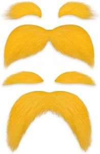 Shaxcoq Yellow Mustache and Eyebrows – 2 Styles of Fake Mustache and Eyebrows, Halloween Costume Accessories with Stick On Mustaches for Reading Day Dress-Up & Halloween Costume Cosplay