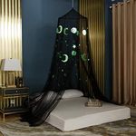 OctoRose Moon and Star Black Glow in The Dark Bed Canopy Hanging Curtain Drapes Netting Fits Crib to Calking. 23" Diameter on top, 98" Hight, 472" Bottom Circumference