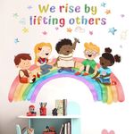 Amimagen Classroom Inspirational Quotes We Rise by Lifting Others Wall Stickers - Motivational Kids Nursery Rainbow Wall Decals - Baby Boys Girls Bedroom Daycare Preschool Wall Decor