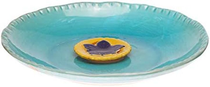 Topadorn Birdbath Ceramic Bowl Decor for Bee Bird Bath Outdoor Garden Vintage Yard,Blue with Yellow Flower