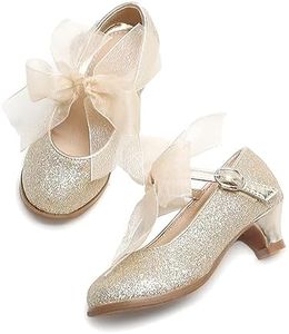 THEE BRON Dress Bow Ballet Heels Pump Shoes for Toddler/Little Girl (909 Little Kid,Gold/12M)