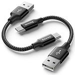 Baiwwa Short USB C Cable 0.3m, 30cm USB A to USB C Fast Charging Cable Braided for Samsung Galaxy S24 S23 S22 S21 S20 S10 Plus, A14 A54 A15 A53, Car Charger, Android Auto -Black